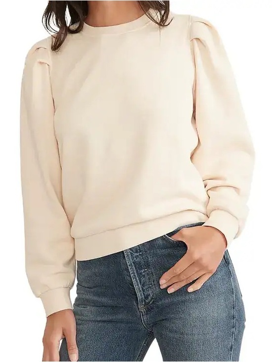 Marine Layer Enya Puff Sleeve Sweatshirt Beige Crewneck Cotton S 25229 - Picture 3 of 15
